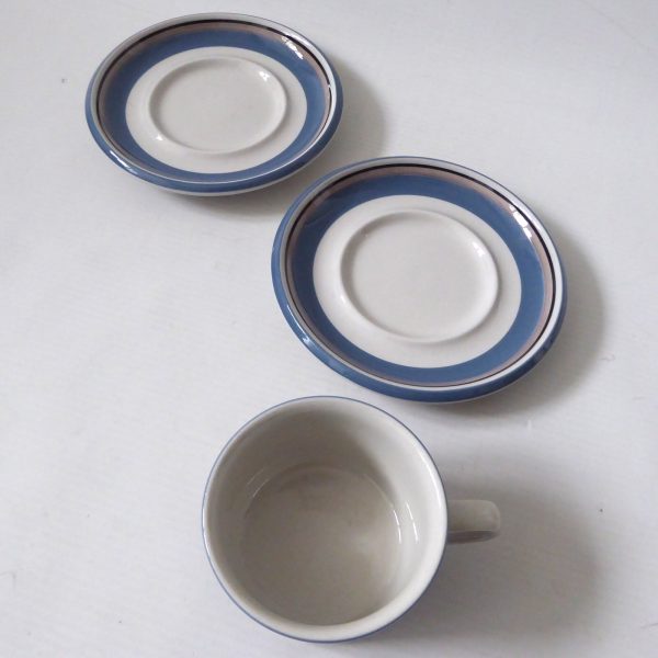 Arabia Uhtua blue stripe small cup & 2 saucers, 80s Finland. Demitasse espresso - Image 8