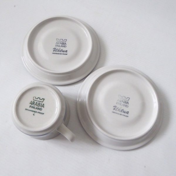 Arabia Uhtua blue stripe small cup & 2 saucers, 80s Finland. Demitasse espresso - Image 9
