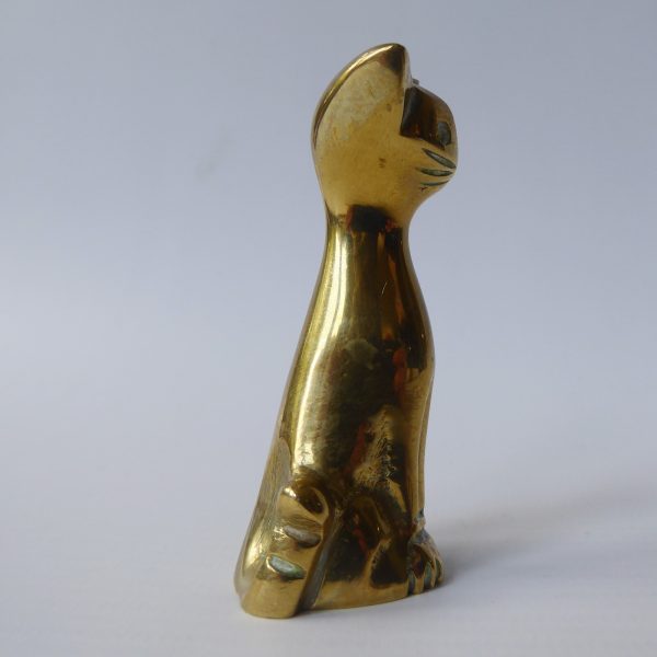Brass small seated retro cat, vintage figurine statue. Metal modernist simple - Image 6