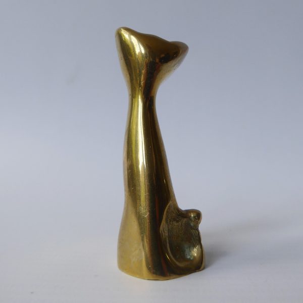 Brass small seated retro cat, vintage figurine statue. Metal modernist simple - Image 7