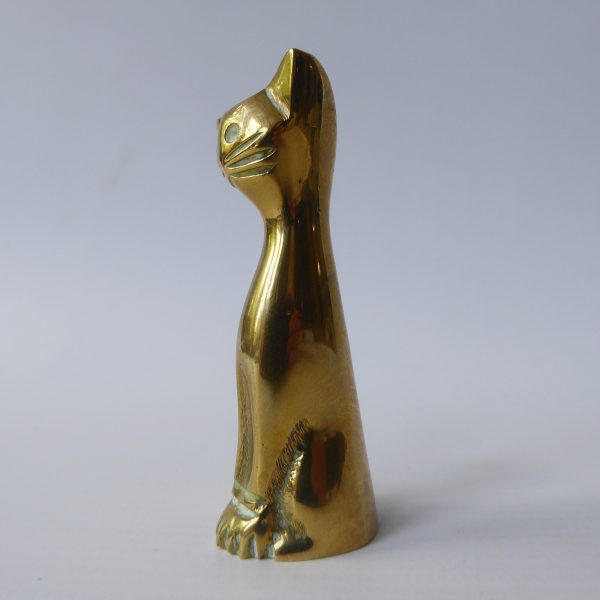 Brass small seated retro cat, vintage figurine statue. Metal modernist simple - Image 8