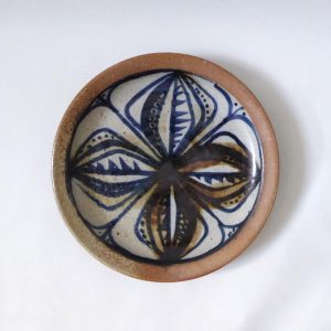 Colin Kellam Studio art stoneware plate, 1962-67, blue abstract vintage pottery