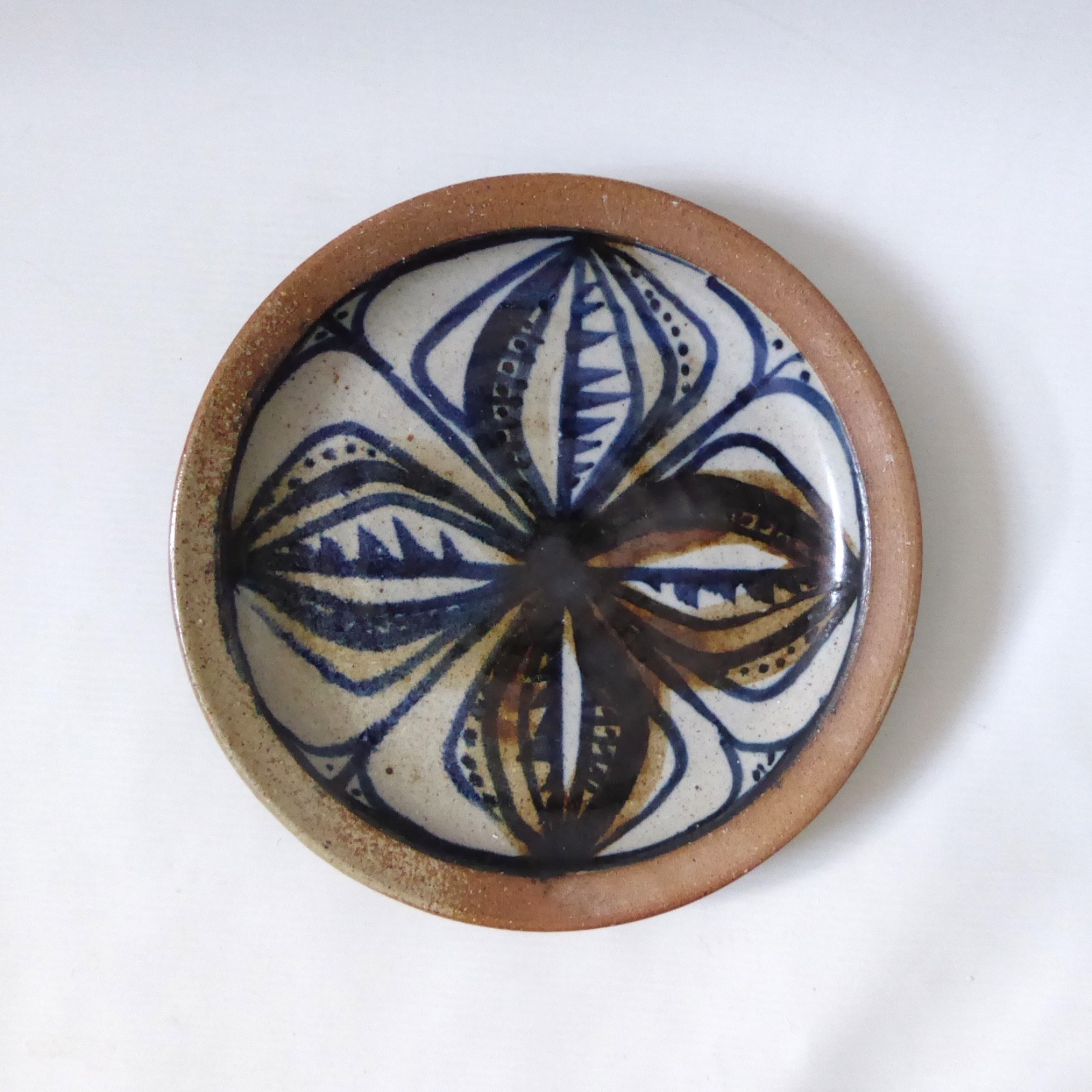 Colin Kellam Studio art stoneware plate, 1962-67, blue abstract vintage pottery