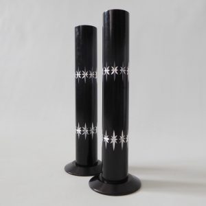 Conrah Wales vintage 2 candlesticks, black anodised aluminium, candle holders