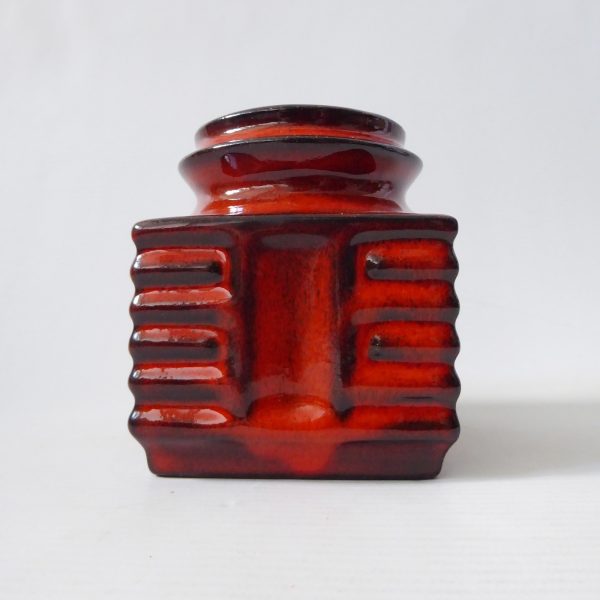Danish ceramic pottery vase #386, vintage 1970s retro small orange fat lava era - Image 3