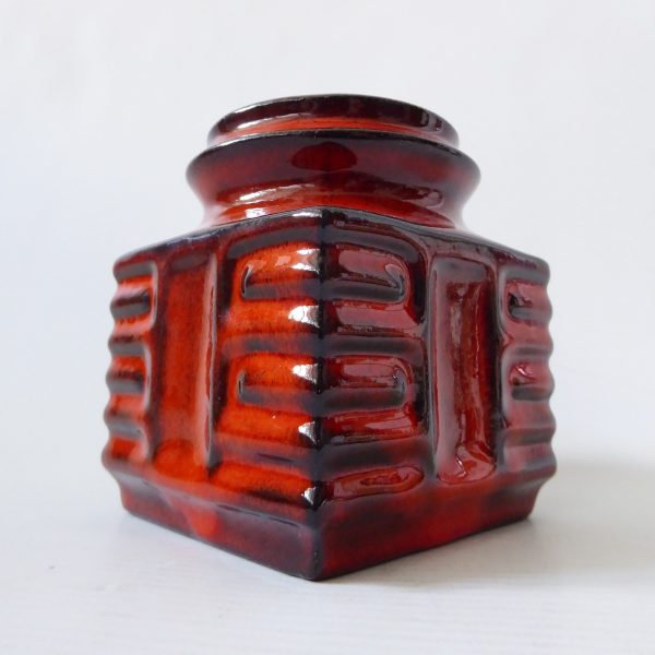 Danish ceramic pottery vase #386, vintage 1970s retro small orange fat lava era - Image 4