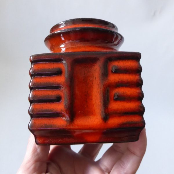 Danish ceramic pottery vase #386, vintage 1970s retro small orange fat lava era - Image 5