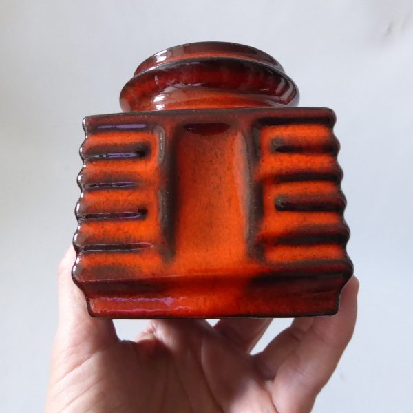 Danish ceramic pottery vase #386, vintage 1970s retro small orange fat lava era - Image 6