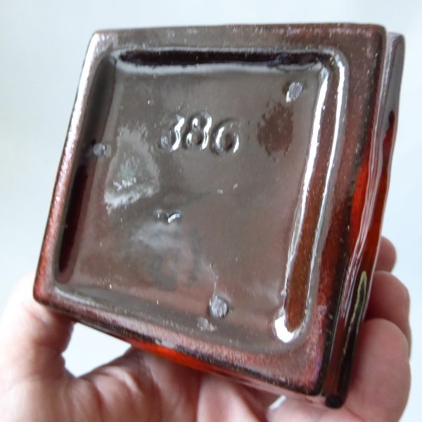 Danish ceramic pottery vase #386, vintage 1970s retro small orange fat lava era - Image 10