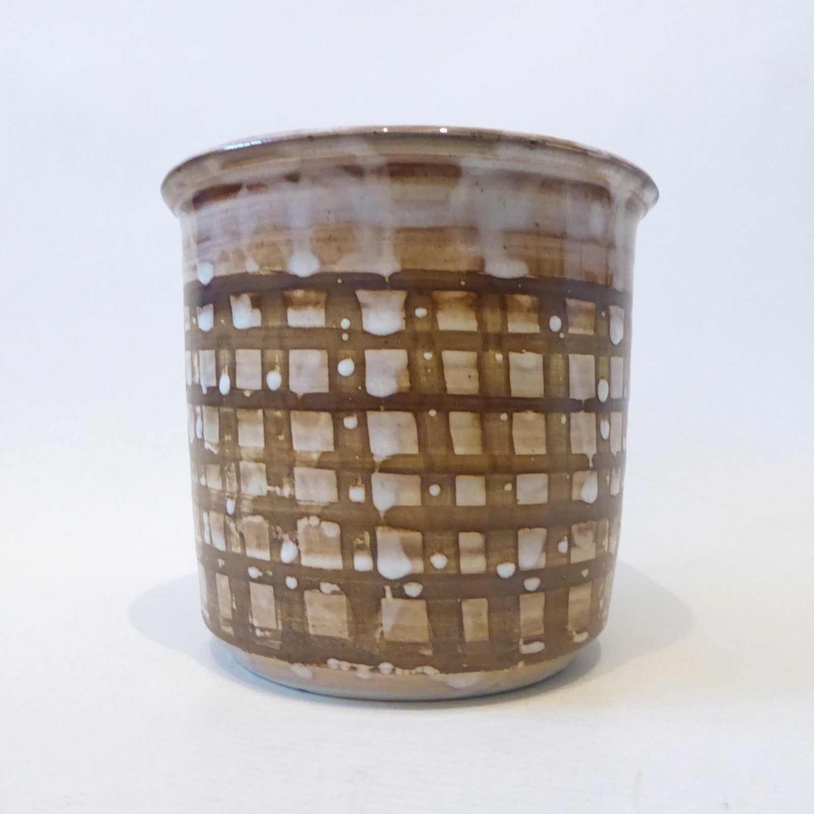 David Sharp Rye pottery 1970s plant pot holder planter, art/studio. Brown stripe - Image 3