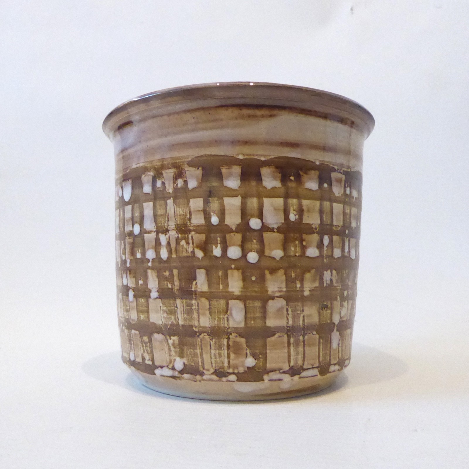 David Sharp Rye pottery 1970s plant pot holder planter, art/studio. Brown stripe - Image 4