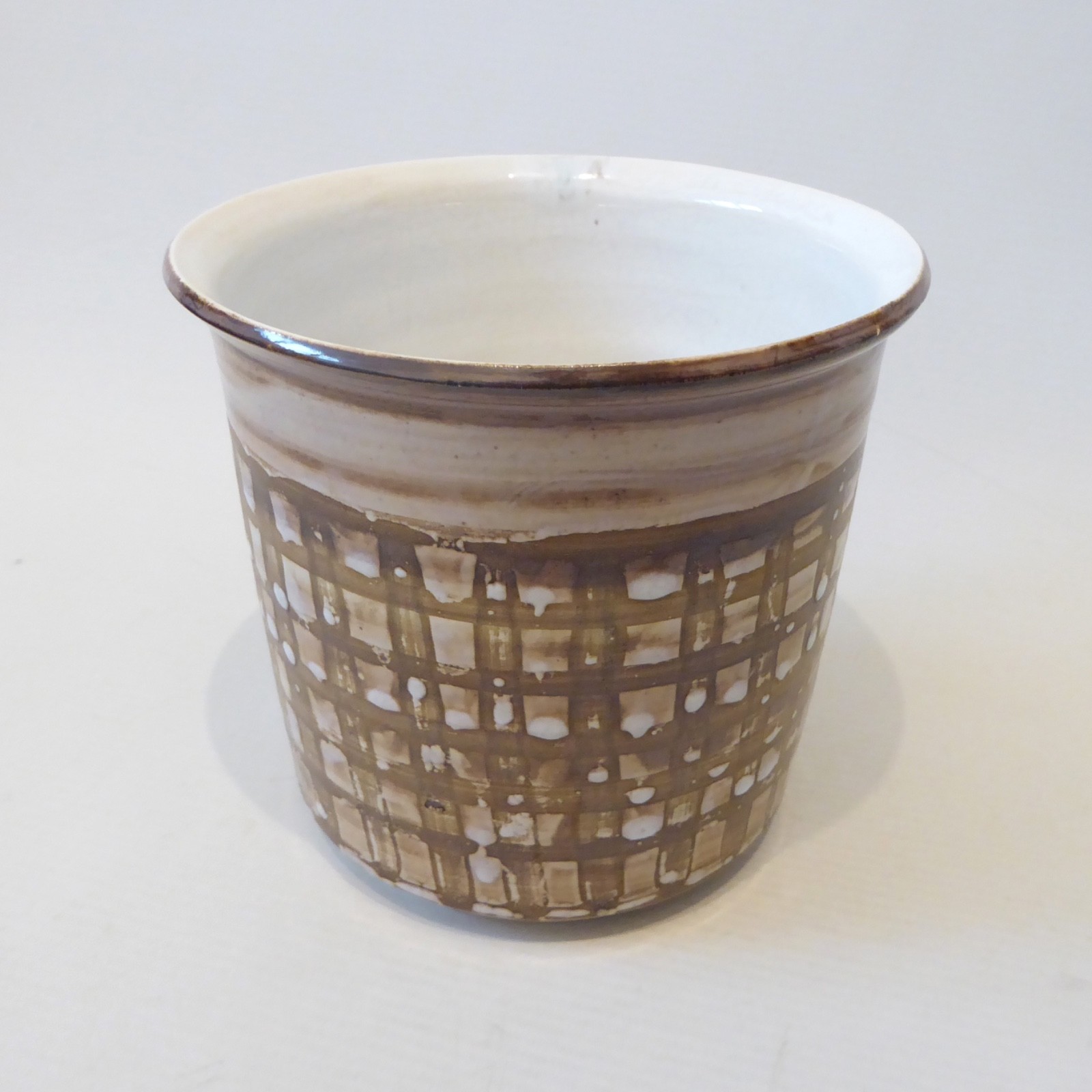 David Sharp Rye pottery 1970s plant pot holder planter, art/studio. Brown stripe - Image 6