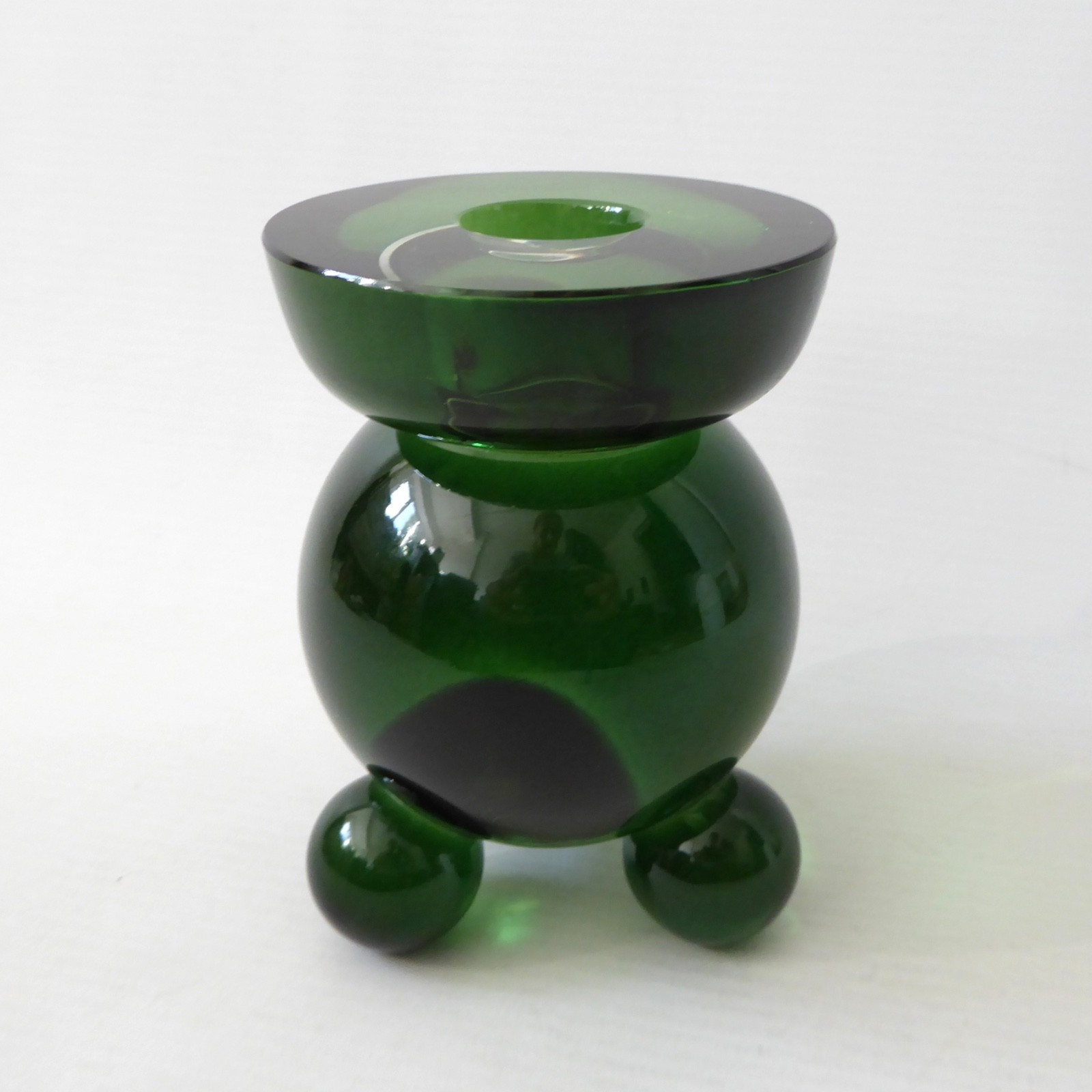 Designtorget ball art glass candle holder. Green, tapered dinner candle. Swedish - Image 2