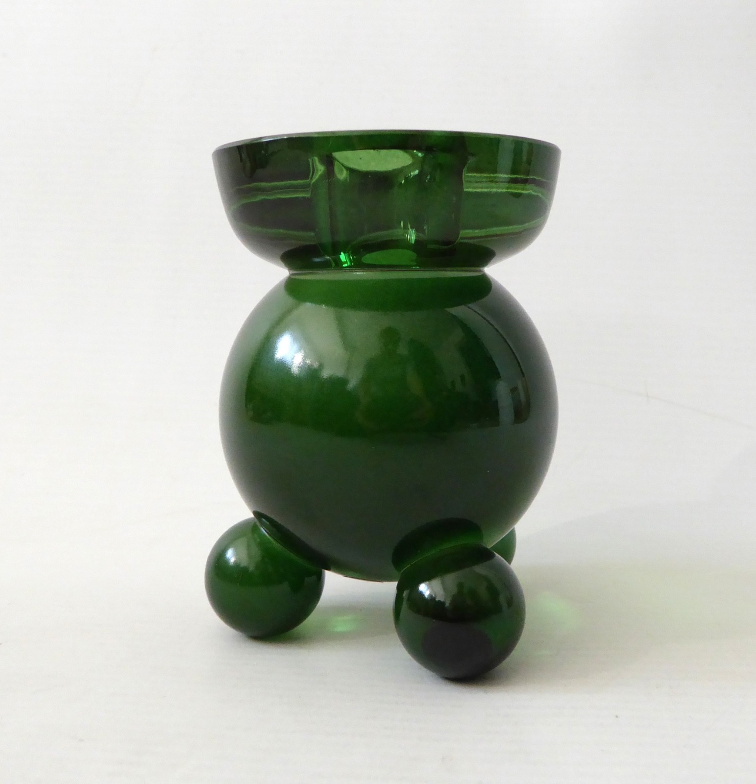 Designtorget ball art glass candle holder. Green, tapered dinner candle. Swedish - Image 3