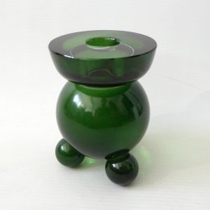 Designtorget ball art glass candle holder. Green, tapered dinner candle. Swedish