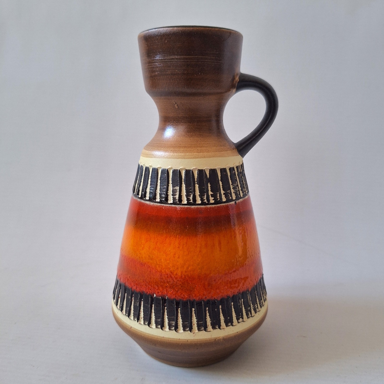 Dumler & Breiden West German pottery vase 303-16 glossy orange stripe. Retro 60s - Image 2