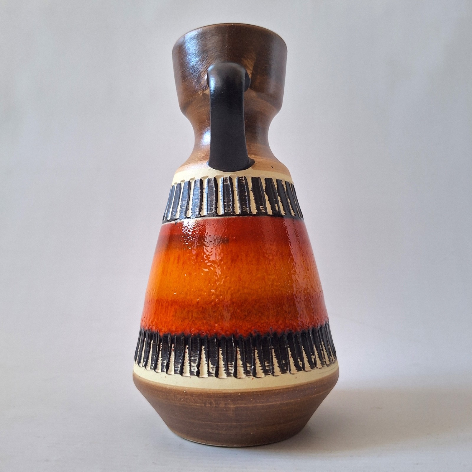 Dumler & Breiden West German pottery vase 303-16 glossy orange stripe. Retro 60s - Image 3