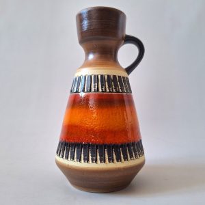 Dumler & Breiden West German pottery vase 303-16 glossy orange stripe. Retro 60s