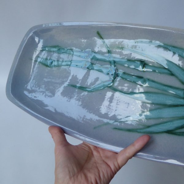 Eric Leaper 18" bamboo dish plate, Cornish Studio Pottery, Newlyn. Green blue - Image 5