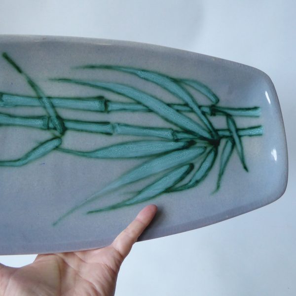 Eric Leaper 18" bamboo dish plate, Cornish Studio Pottery, Newlyn. Green blue - Image 6