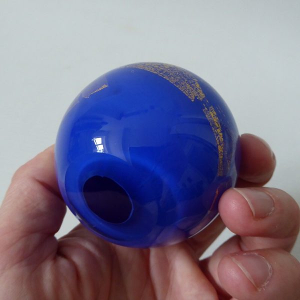 Glass round paperweight, blue & gold leaf Azurene, Isle of Wight Studio? Vintage - Image 11