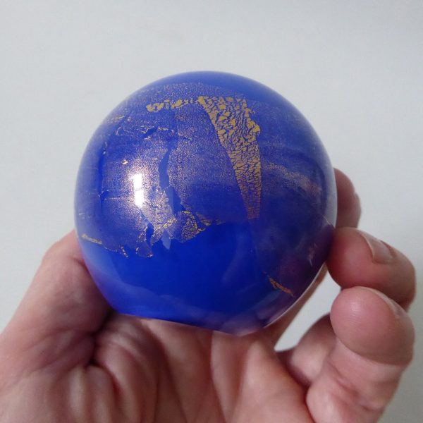 Glass round paperweight, blue & gold leaf Azurene, Isle of Wight Studio? Vintage - Image 12
