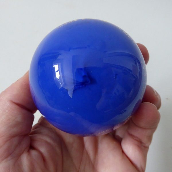 Glass round paperweight, blue & gold leaf Azurene, Isle of Wight Studio? Vintage - Image 13