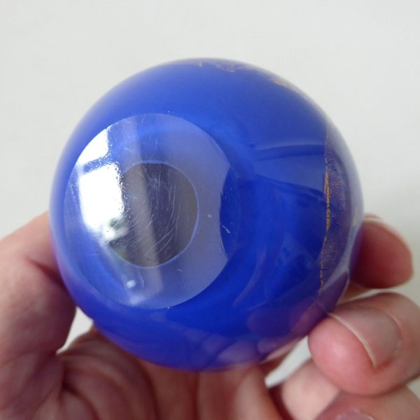 Glass round paperweight, blue & gold leaf Azurene, Isle of Wight Studio? Vintage - Image 9