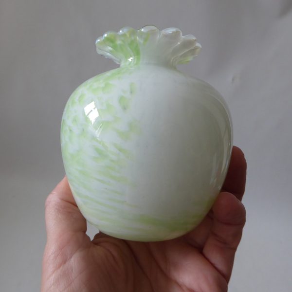 Guernsey Island Studio art glass speckled pale green & white vase, stamped, 80s - Image 12