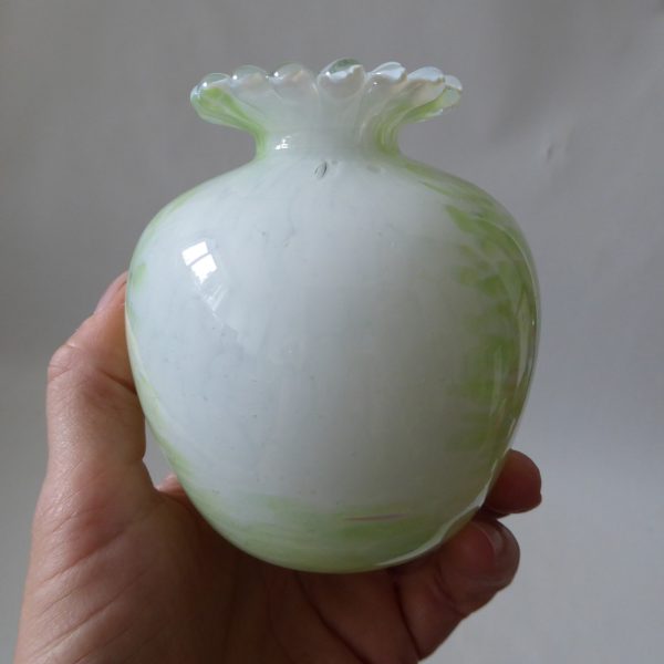 Guernsey Island Studio art glass speckled pale green & white vase, stamped, 80s - Image 13