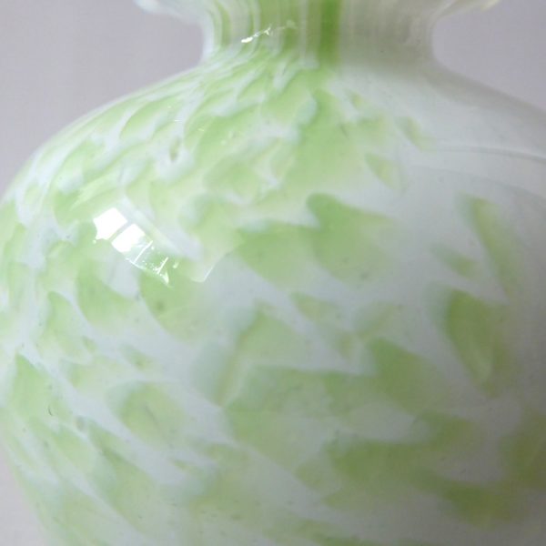 Guernsey Island Studio art glass speckled pale green & white vase, stamped, 80s - Image 4