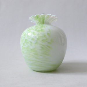 Guernsey Island Studio art glass speckled pale green & white vase, stamped, 80s