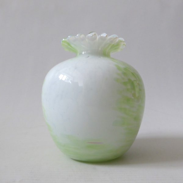Guernsey Island Studio art glass speckled pale green & white vase, stamped, 80s - Image 5