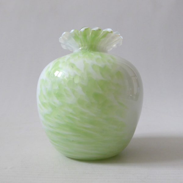 Guernsey Island Studio art glass speckled pale green & white vase, stamped, 80s - Image 6