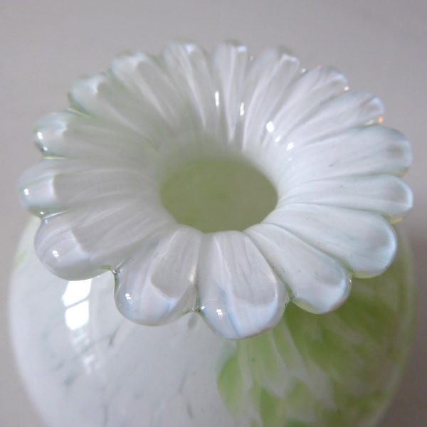 Guernsey Island Studio art glass speckled pale green & white vase, stamped, 80s - Image 8