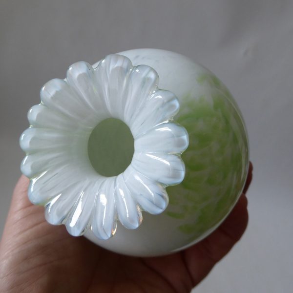 Guernsey Island Studio art glass speckled pale green & white vase, stamped, 80s - Image 9