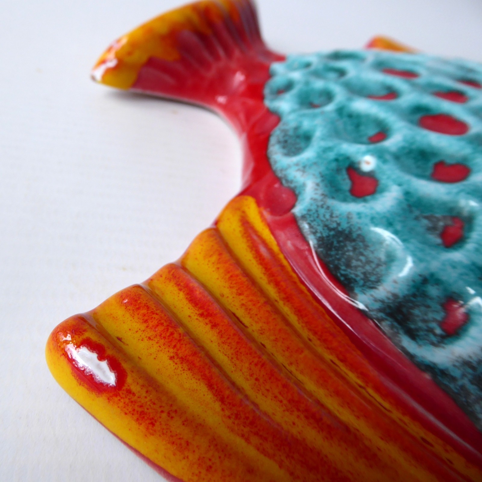 Italian ceramic large red fish wall plaque hanging picture art Mid century style - Image 11