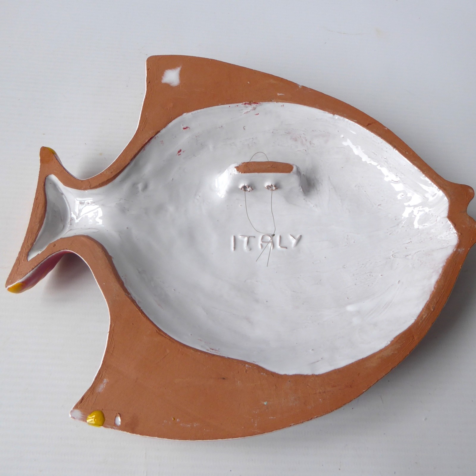 Italian ceramic large red fish wall plaque hanging picture art Mid century style - Image 12