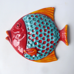 Italian ceramic large red fish wall plaque hanging picture art Mid century style