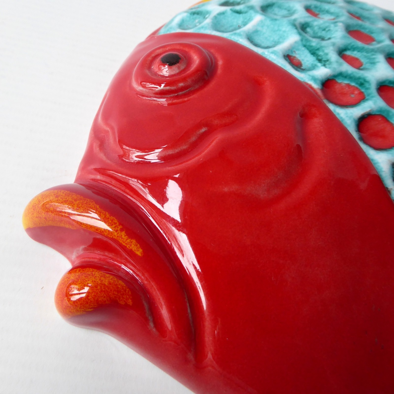 Italian ceramic large red fish wall plaque hanging picture art Mid century style - Image 7