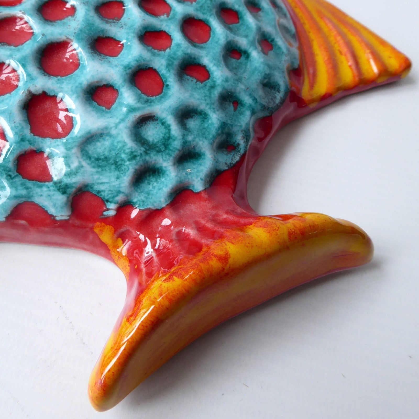 Italian ceramic large red fish wall plaque hanging picture art Mid century style - Image 9