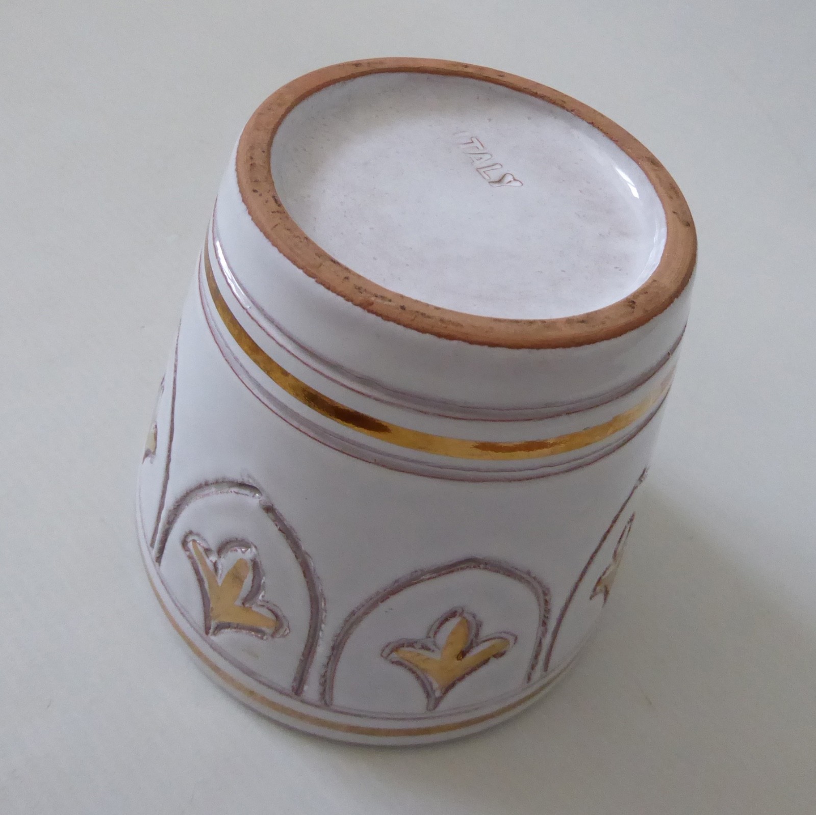 Italian plant pot planter, white & gold sgraffito pottery ceramic, vintage retro - Image 11
