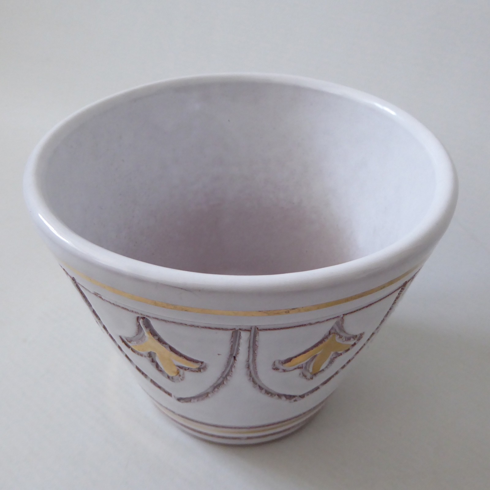 Italian plant pot planter, white & gold sgraffito pottery ceramic, vintage retro - Image 12