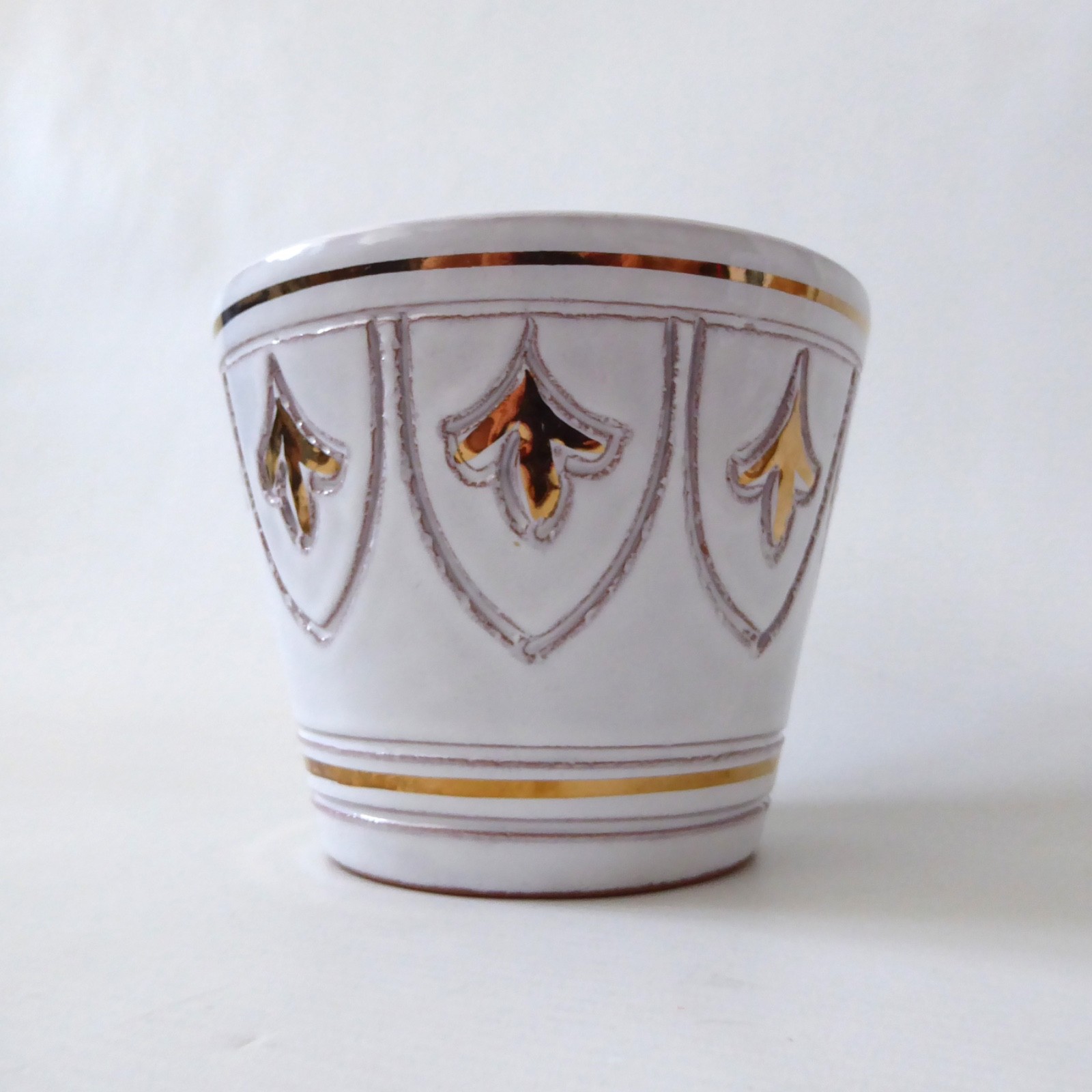 Italian plant pot planter, white & gold sgraffito pottery ceramic, vintage retro - Image 3