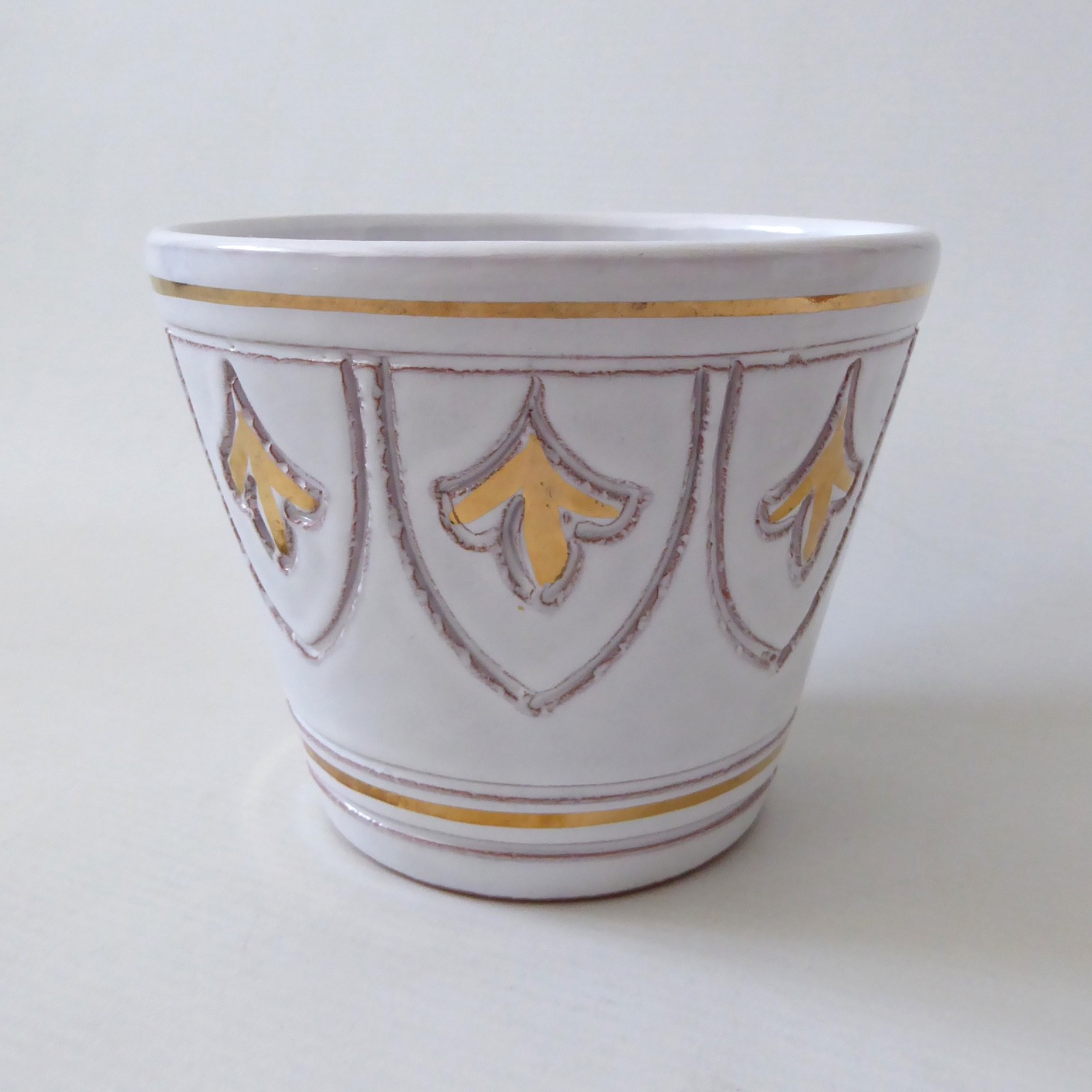 Italian plant pot planter, white & gold sgraffito pottery ceramic, vintage retro - Image 4