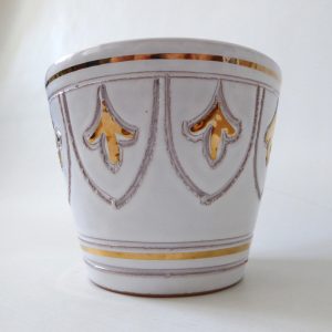 Italian plant pot planter, white & gold sgraffito pottery ceramic, vintage retro