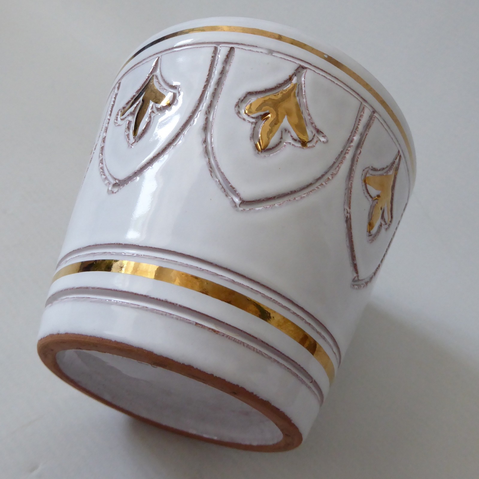Italian plant pot planter, white & gold sgraffito pottery ceramic, vintage retro - Image 7