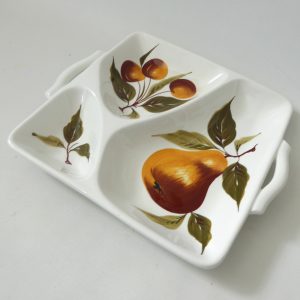Italian vintage fruit dish, ceramic hand painted pear, cherries leaves A3/216