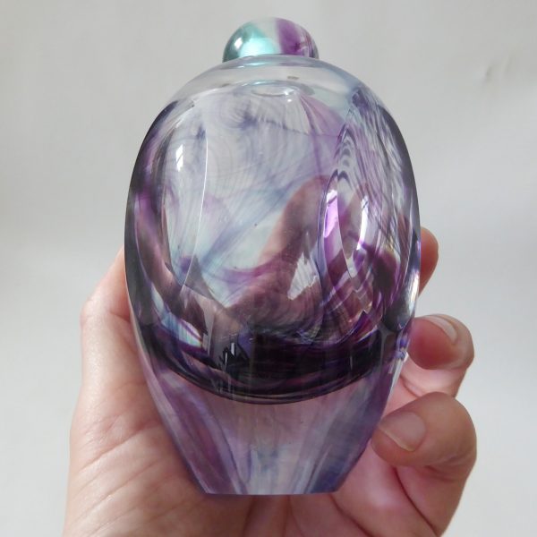 Jane Charles signed handmade art glass perfume scent bottle + stopper. Purple - Image 11