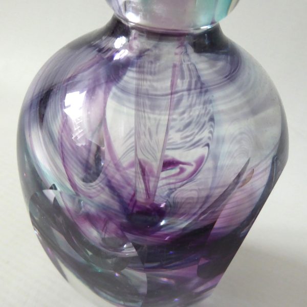 Jane Charles signed handmade art glass perfume scent bottle + stopper. Purple - Image 6